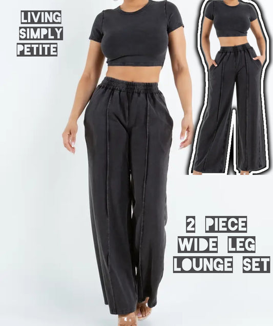 2 Piece Mineral Wash Wide Leg Sweatpant Set