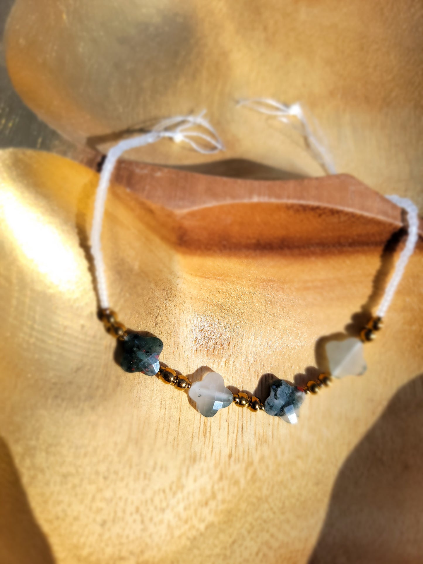 Clover African Bloodstone Tie-on Anklebeads